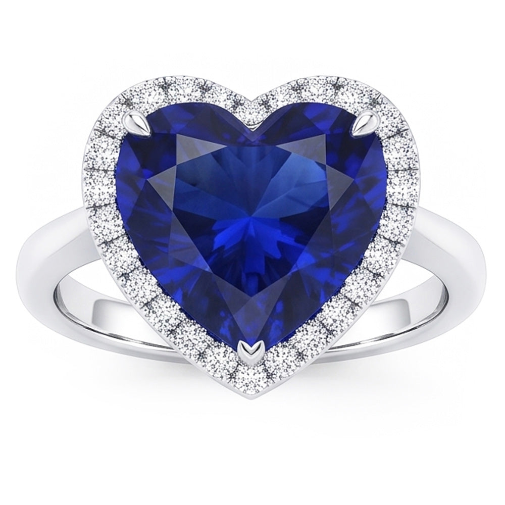 Halo Heart Ceylon Sapphire Wedding Ring 3.50 Carats Gold Jewelry