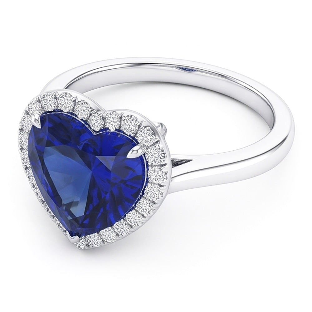 Halo Heart Ceylon Sapphire Wedding Ring 3.50 Carats Gold Jewelry
