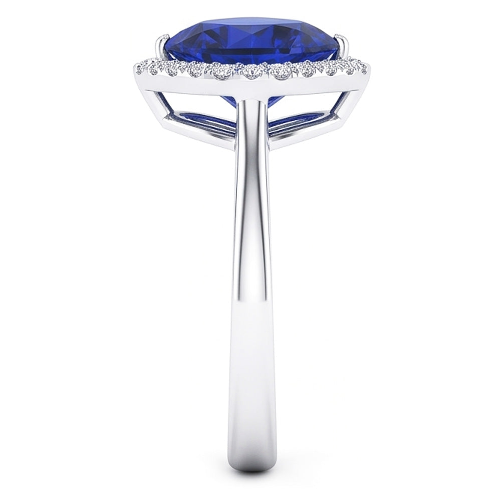 Halo Heart Ceylon Sapphire Wedding Ring 3.50 Carats Gold Jewelry