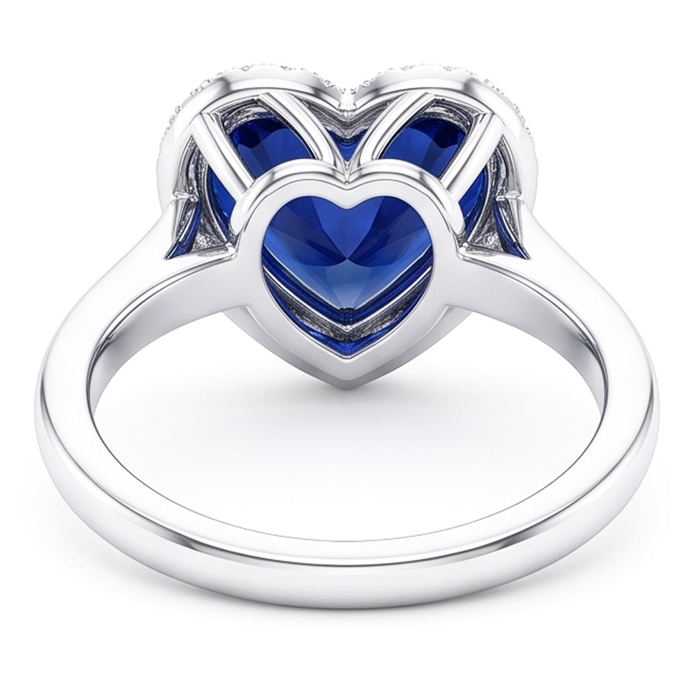 Halo Heart Ceylon Sapphire Wedding Ring 3.50 Carats Gold Jewelry