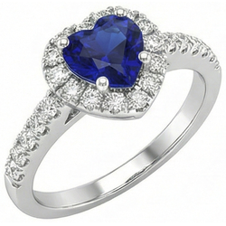 Halo Heart Ceylon Sapphire Wedding Ring 3.50 Carats Natural Earth Mined Diamond ( Not Lab Grown ) Jewelry