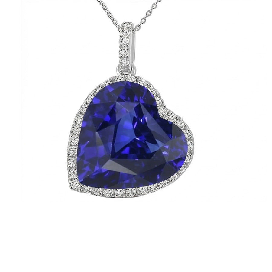 Halo Heart Dark Blue Sapphire & Round Natural Earth Mined Diamond ( Not Lab Grown ) Pendant 9 Carats