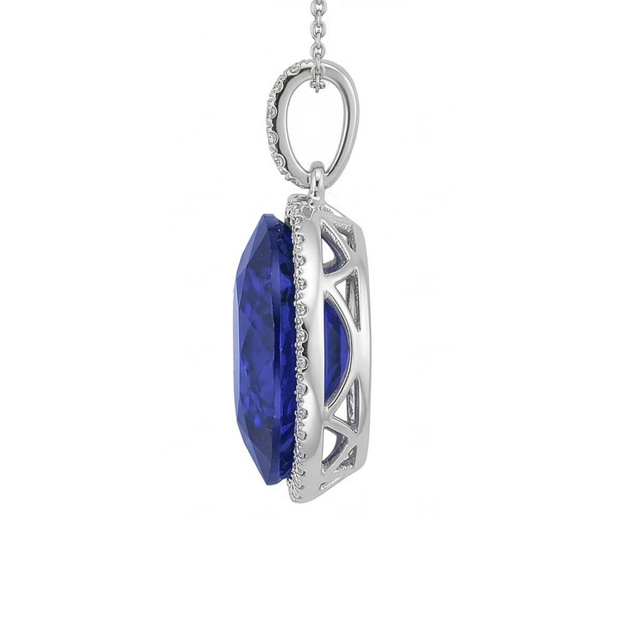 Halo Heart Dark Blue Sapphire & Round Natural Earth Mined Diamond ( Not Lab Grown ) Pendant 9 Carats