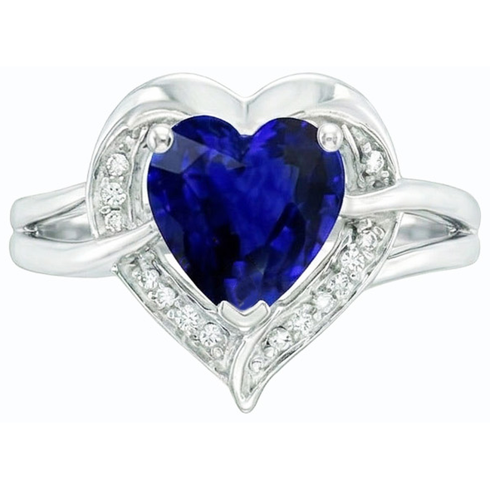 Halo Heart Style Sri Lankan Sapphire Ring 1.50 Carats Natural Earth Mined Diamond ( Not Lab Grown )s