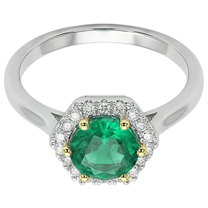 Colored Stone Ring Two-Tone 14K Gold with Fine Emerald – side view