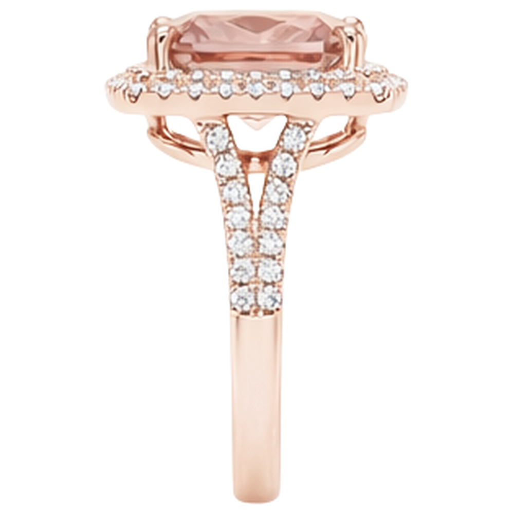 Halo Morganite 12.75 Carats Wedding Ring Prong Set Rose Gold 14K