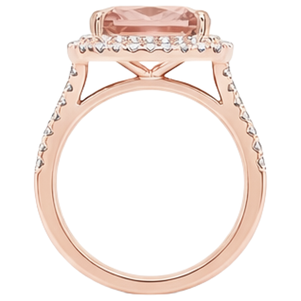 Halo Morganite 12.75 Carats Wedding Ring Prong Set Rose Gold 14K