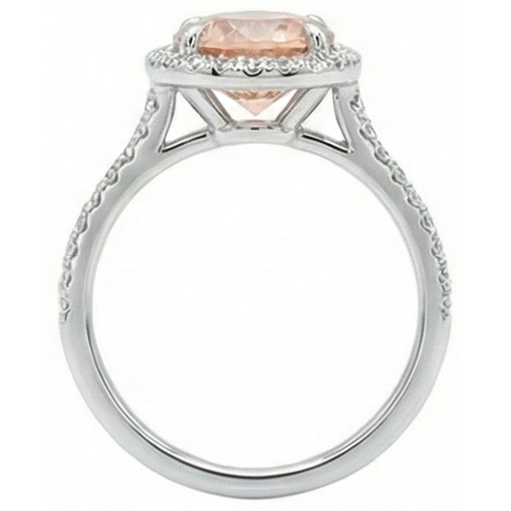 Halo Morganite And Natural Earth Mined Diamond ( Not Lab Grown )s 15.50 Carats Ring White Gold 14K
