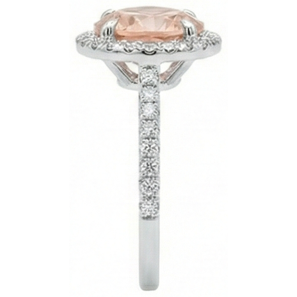 Halo Morganite And Natural Earth Mined Diamond ( Not Lab Grown )s 15.50 Carats Ring White Gold 14K