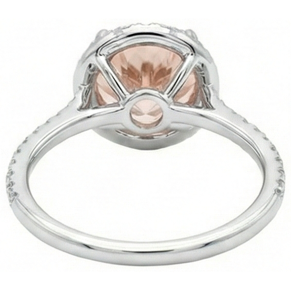 Halo Morganite And Natural Earth Mined Diamond ( Not Lab Grown )s 15.50 Carats Ring White Gold 14K