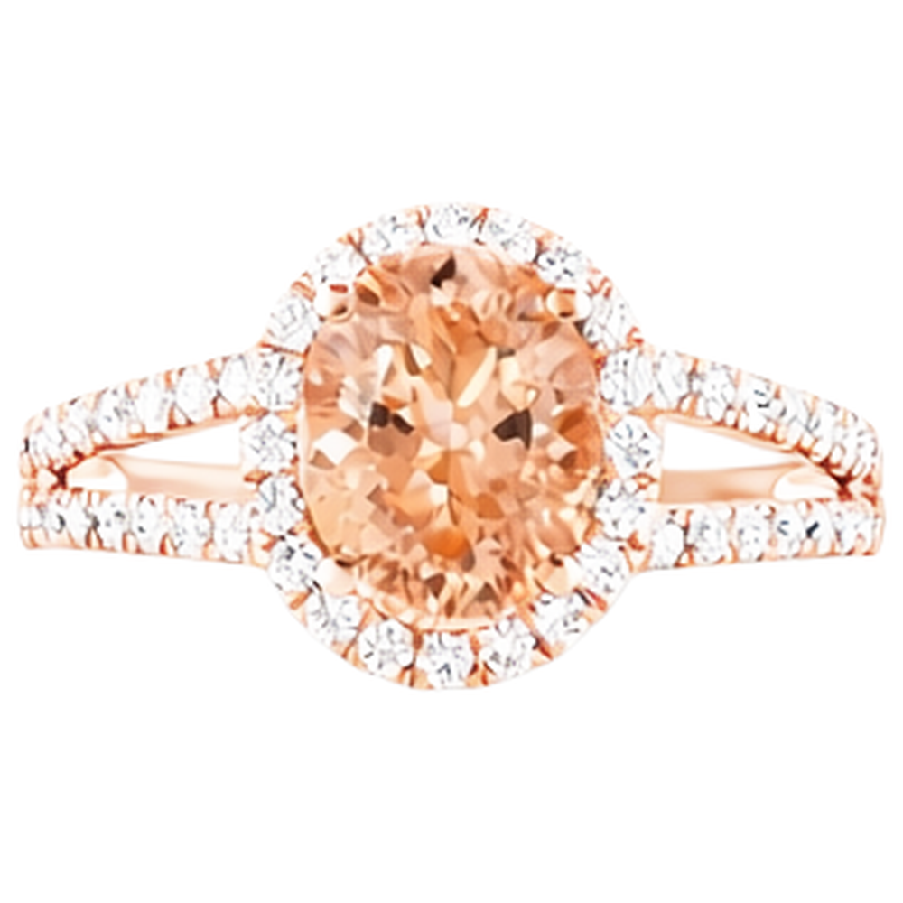 Halo Morganite And Natural Earth Mined Diamond ( Not Lab Grown )s 21 Ct Ring Rose Gold 14K