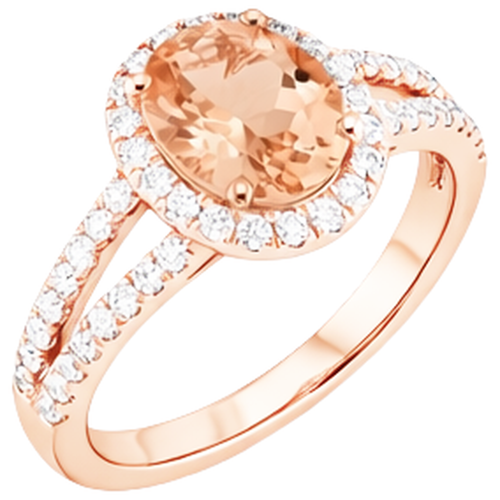 Halo Morganite And Natural Earth Mined Diamond ( Not Lab Grown )s 21 Ct Ring Rose Gold 14K