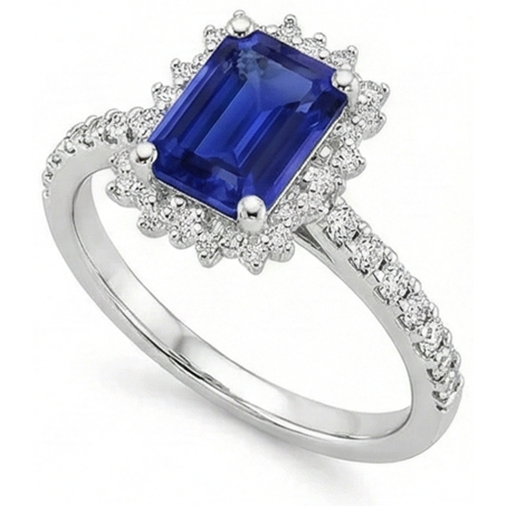 Halo Natural Earth Mined Diamond ( Not Lab Grown ) And Sapphire Engagement Ring