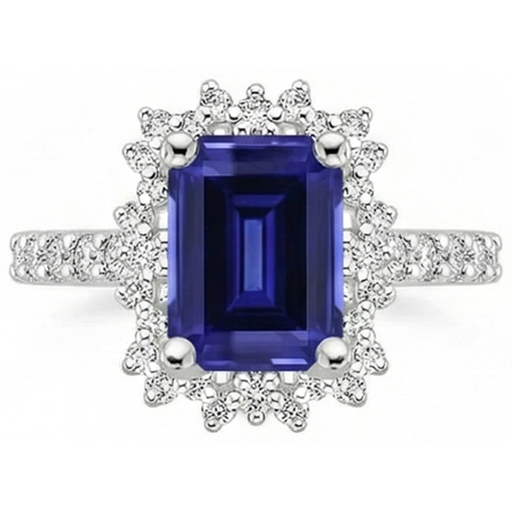 Halo Natural Earth Mined Diamond ( Not Lab Grown ) And Sapphire Engagement Ring