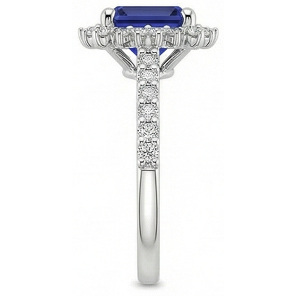 Halo Natural Earth Mined Diamond ( Not Lab Grown ) And Sapphire Engagement Ring