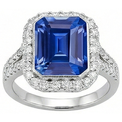 Halo Natural Earth Mined Diamond ( Not Lab Grown ) Bezel Set Emerald Blue Sapphire Engagement Ring 4 Carats