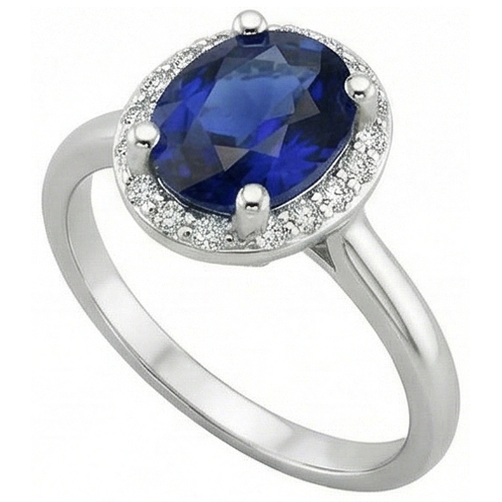 Halo Natural Earth Mined Diamond ( Not Lab Grown ) Blue Sapphire Engagement Ring 4 Carats White Gold 14K
