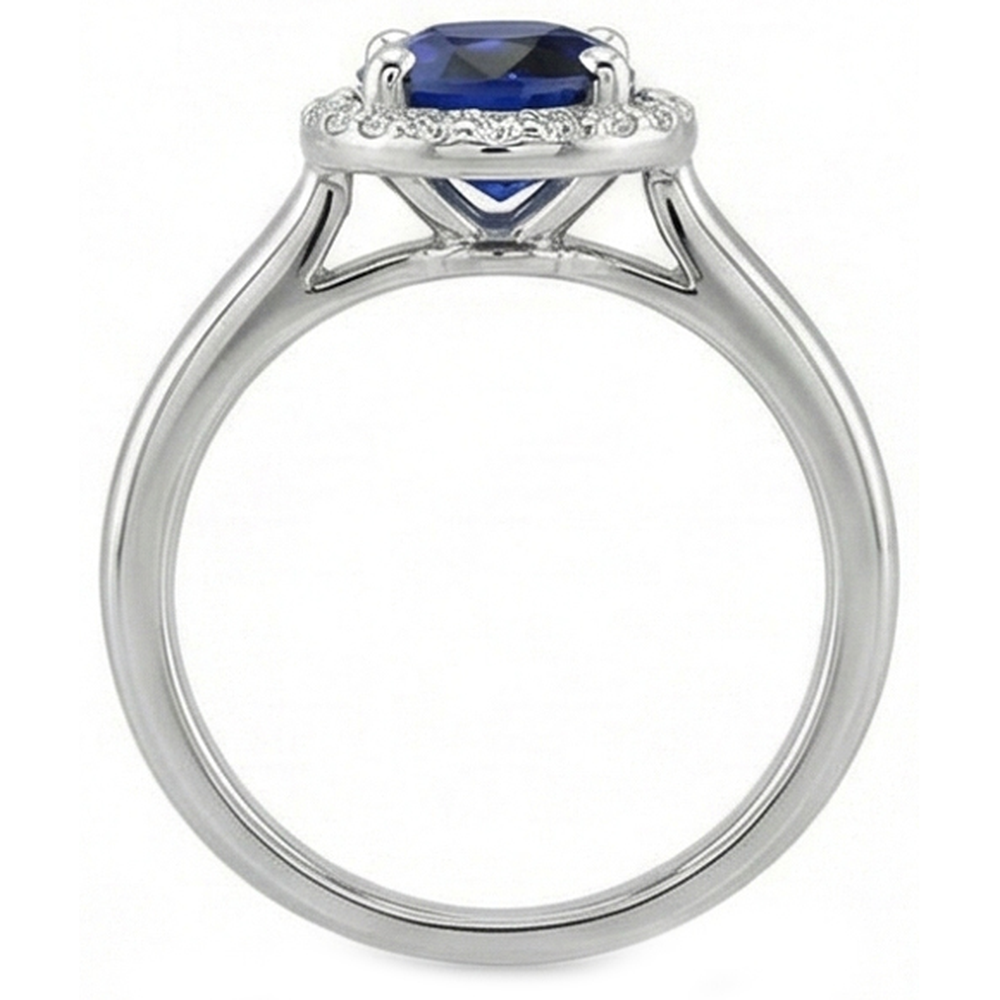 Halo Natural Earth Mined Diamond ( Not Lab Grown ) Blue Sapphire Engagement Ring 4 Carats White Gold 14K