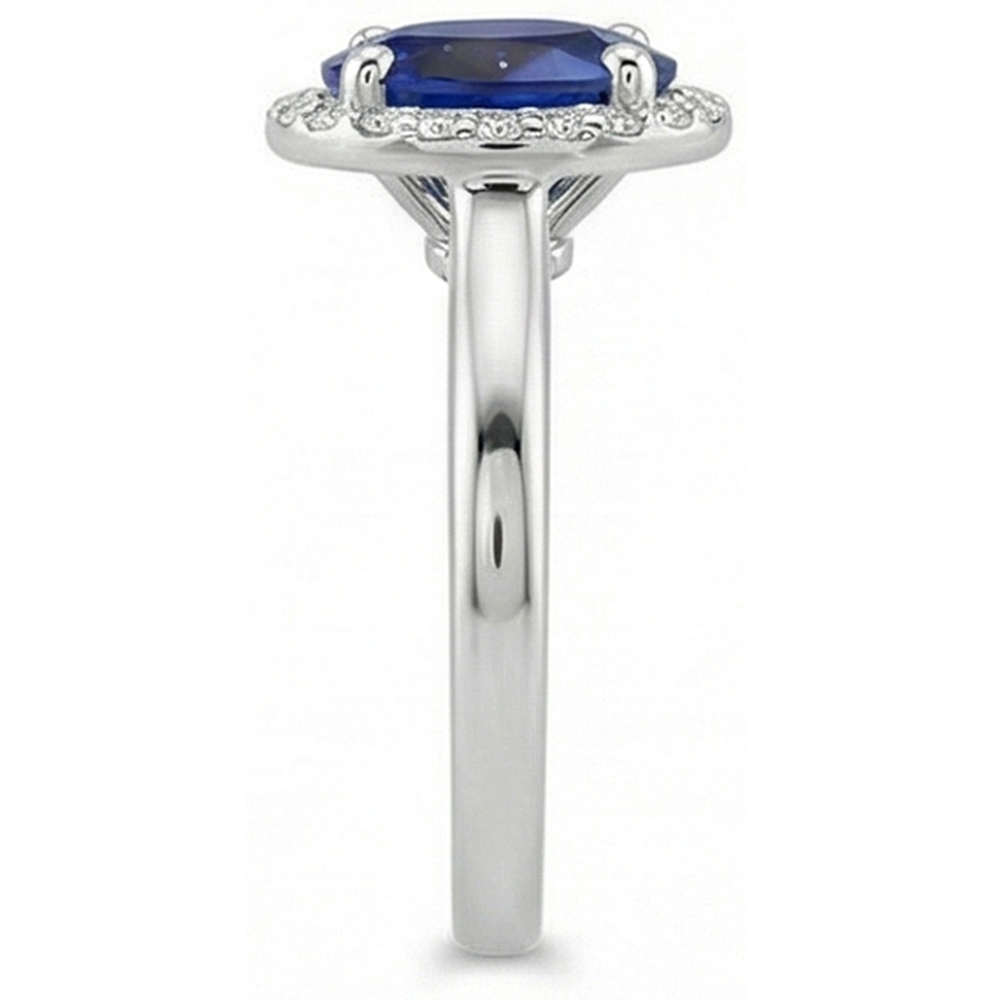 Halo Natural Earth Mined Diamond ( Not Lab Grown ) Blue Sapphire Engagement Ring 4 Carats White Gold 14K