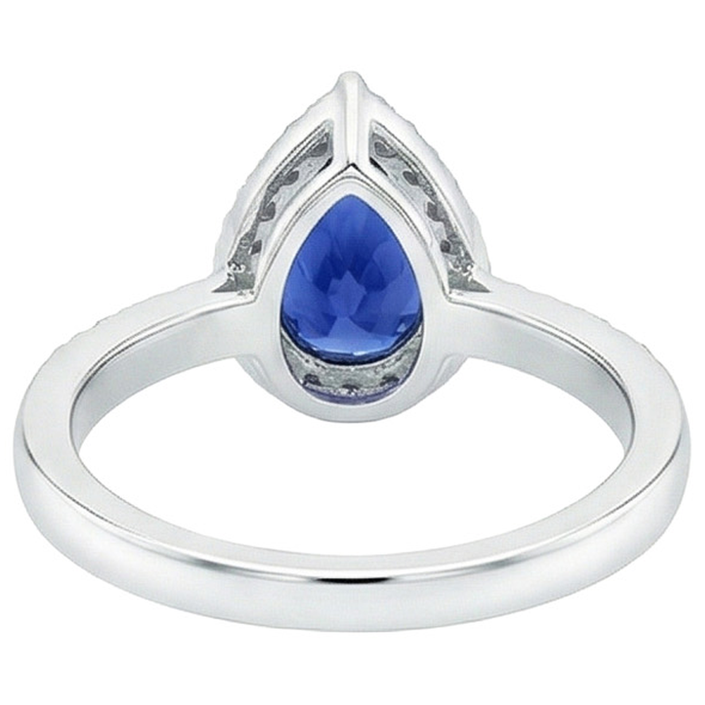 Halo Natural Earth Mined Diamond ( Not Lab Grown ) Blue Sapphire Teardrop Style Ring With Accents 5.50 Carat