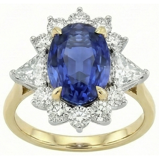 natural round sapphire 4.25ct ring front view