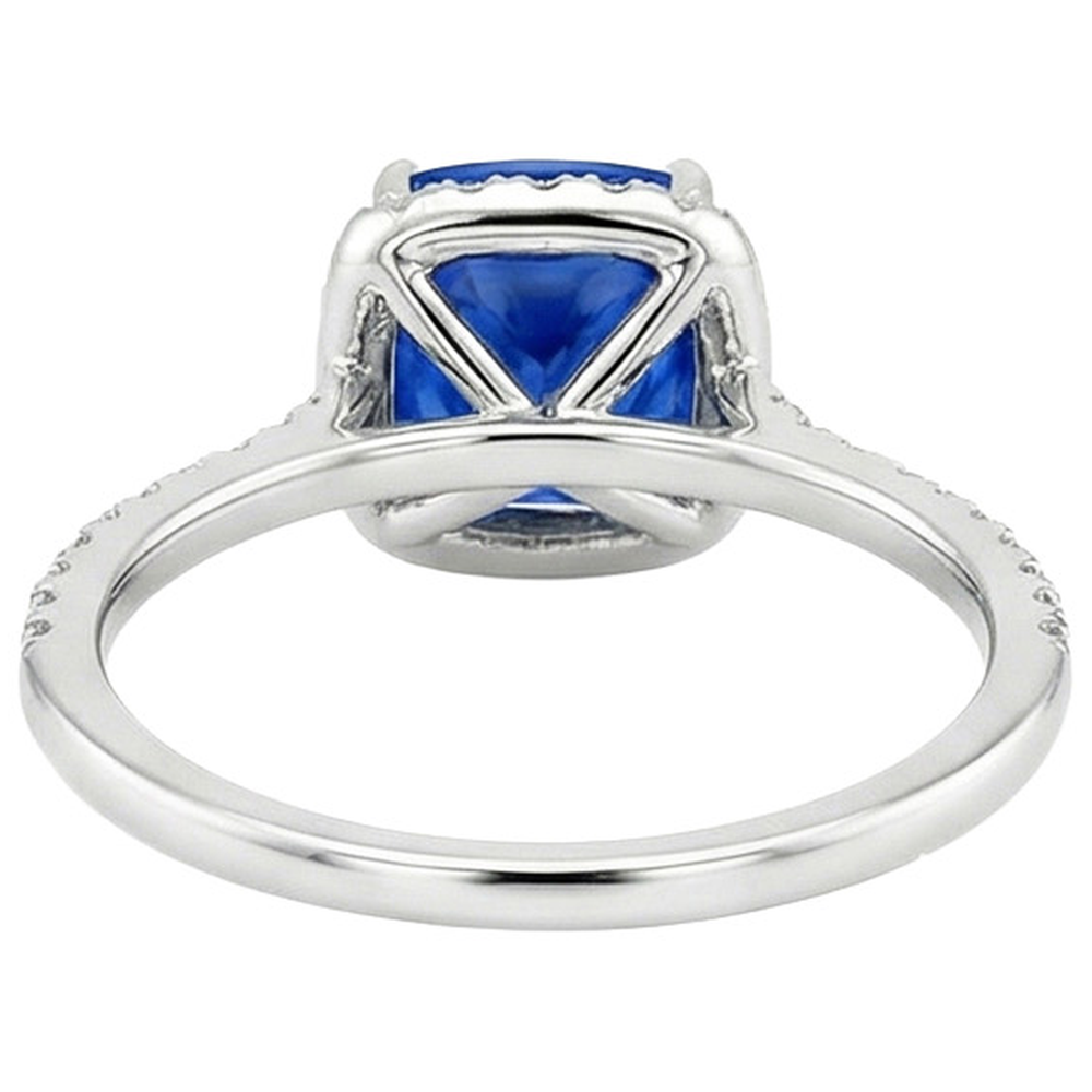 Halo Natural Earth Mined Diamond ( Not Lab Grown ) Ceylon Sapphire With Accents Ring 3.25 Carats Gold 14K