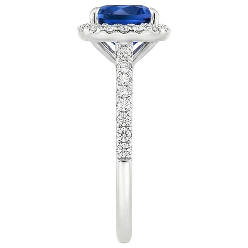 Halo Natural Earth Mined Diamond ( Not Lab Grown ) Ceylon Sapphire With Accents Ring 3.25 Carats Gold 14K