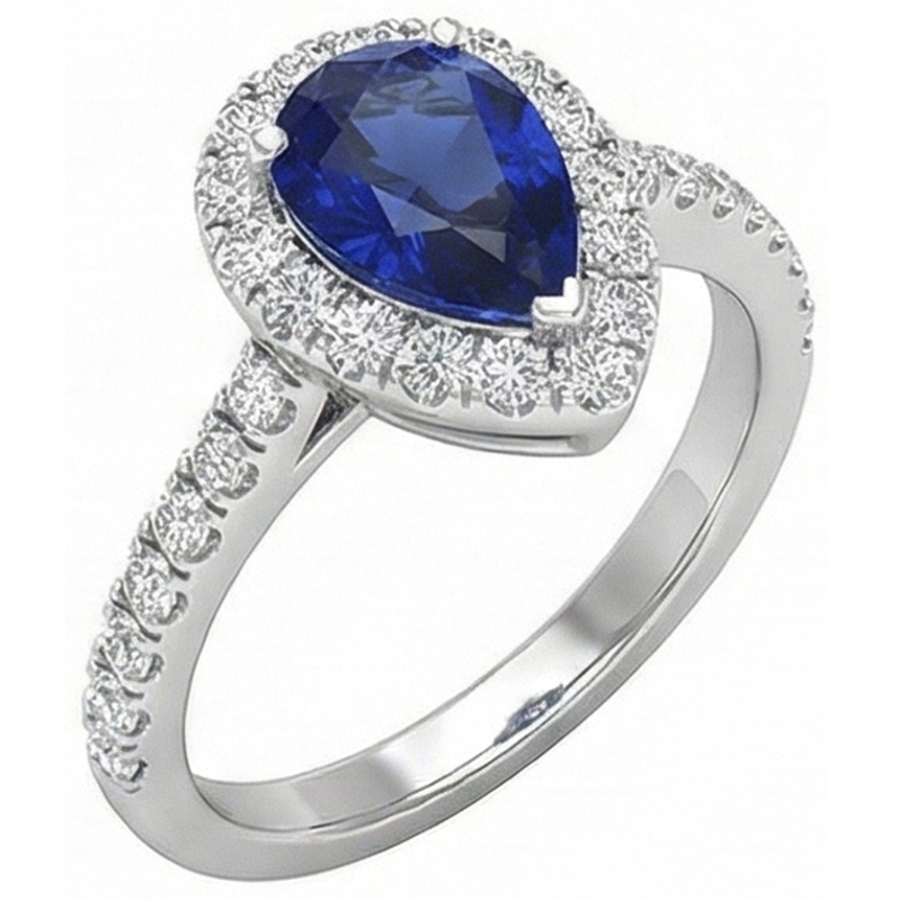 Halo Natural Earth Mined Diamond Sri Lanka Blue Sapphire Ring 2.75 Carats