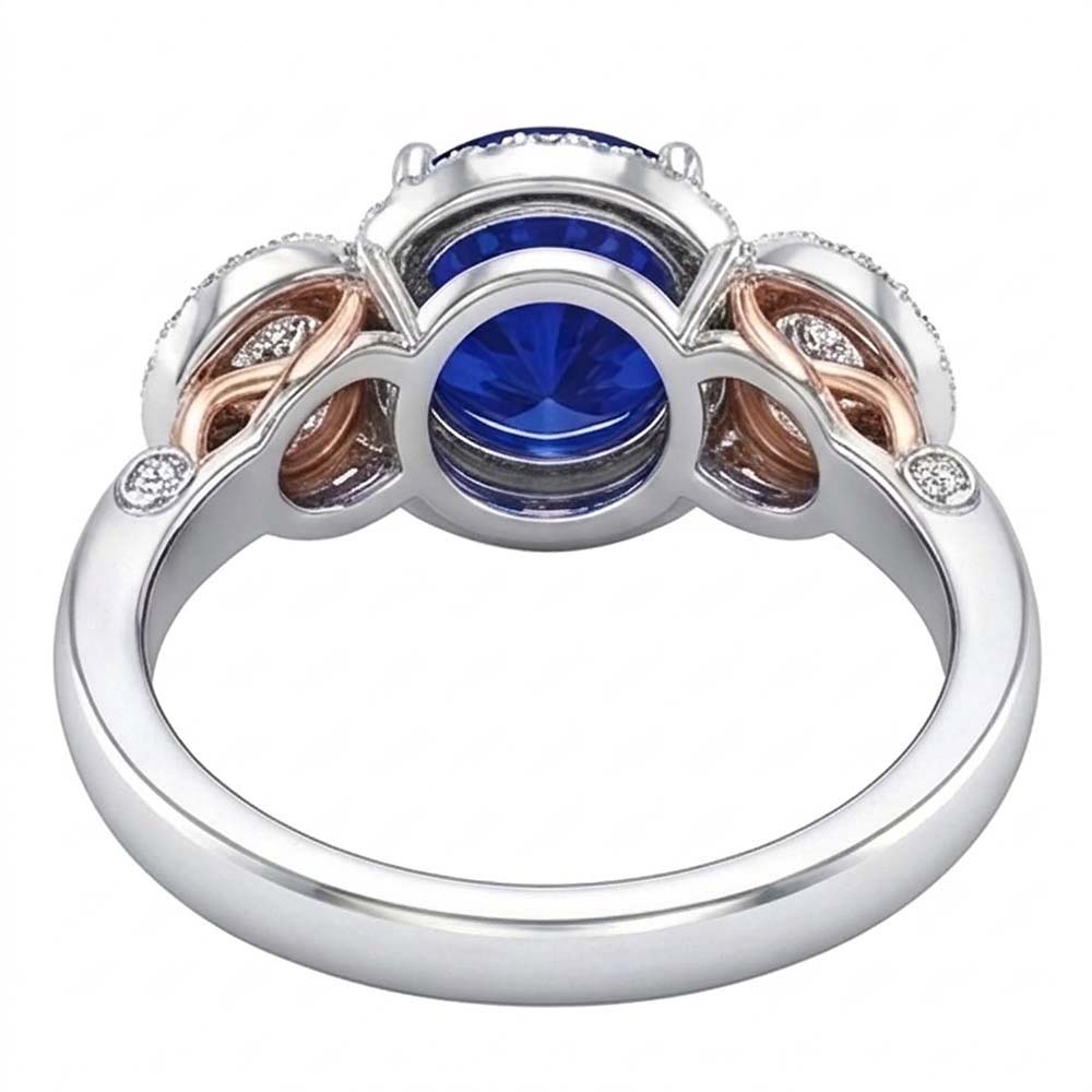 Halo Natural Earth Mined Diamond ( Not Lab Grown ) Anniversary Ring Round Blue Sapphire Two Tone 3.50 Carats