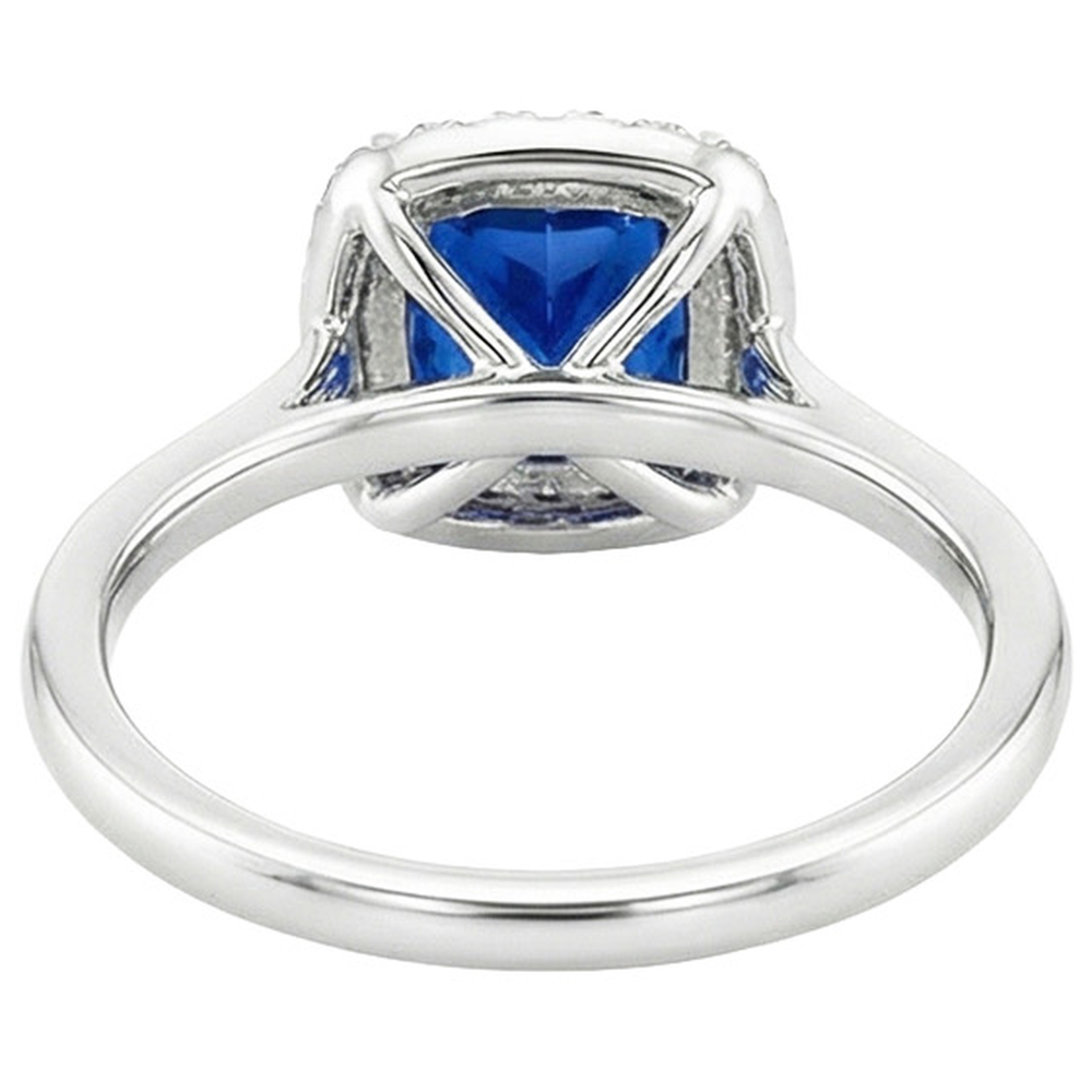 Halo Natural Earth Mined Diamond ( Not Lab Grown ) Engagement Ring Prong Set Blue Sapphire Gold 2.75 Carats