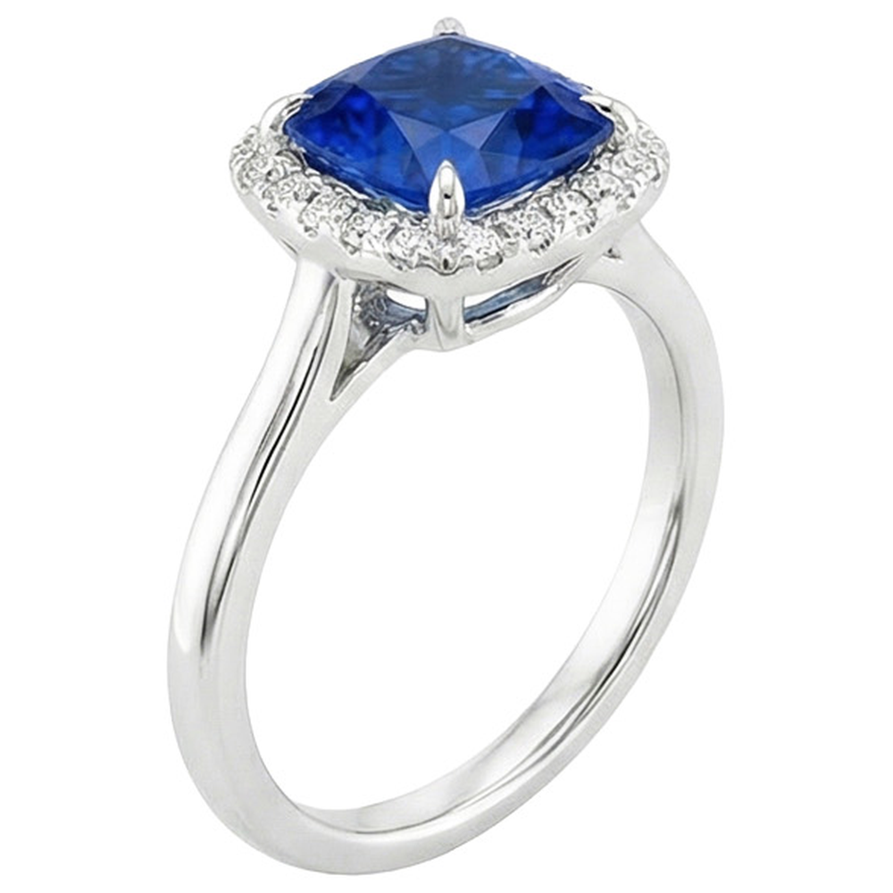 Halo Natural Earth Mined Diamond ( Not Lab Grown ) Engagement Ring Prong Set Blue Sapphire Gold 2.75 Carats