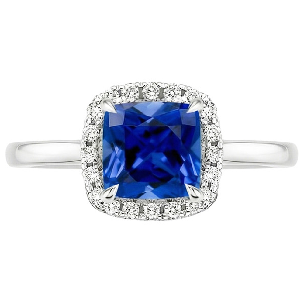 Halo Natural Earth Mined Diamond ( Not Lab Grown ) Engagement Ring Prong Set Blue Sapphire Gold 2.75 Carats