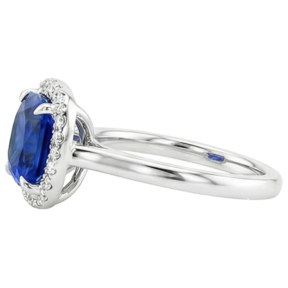 Halo Natural Earth Mined Diamond ( Not Lab Grown ) Engagement Ring Prong Set Blue Sapphire Gold 2.75 Carats
