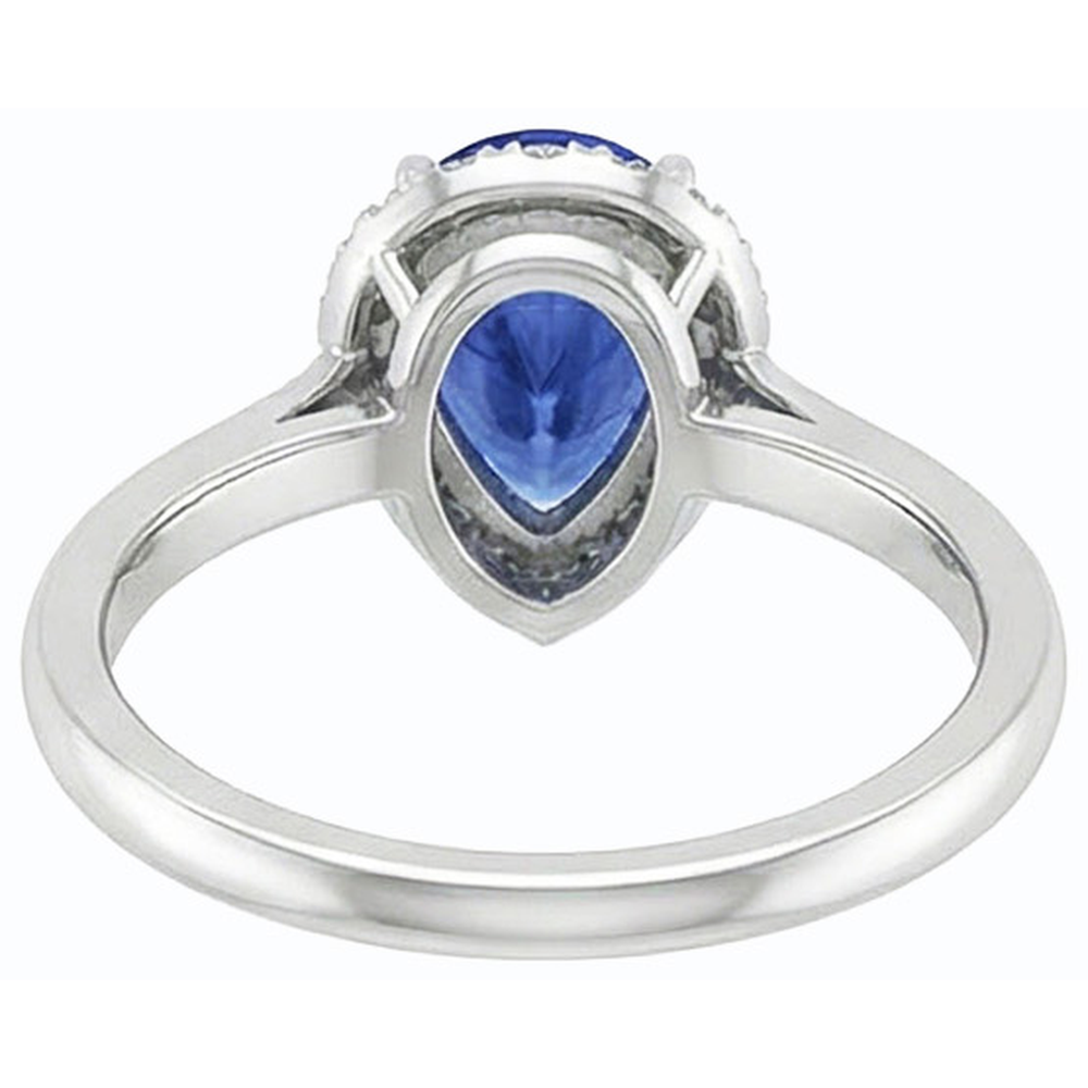 Halo Natural Earth Mined Diamond ( Not Lab Grown ) Gemstone Jewelry Pear Ceylon Sapphire Ring 2.50 Carats