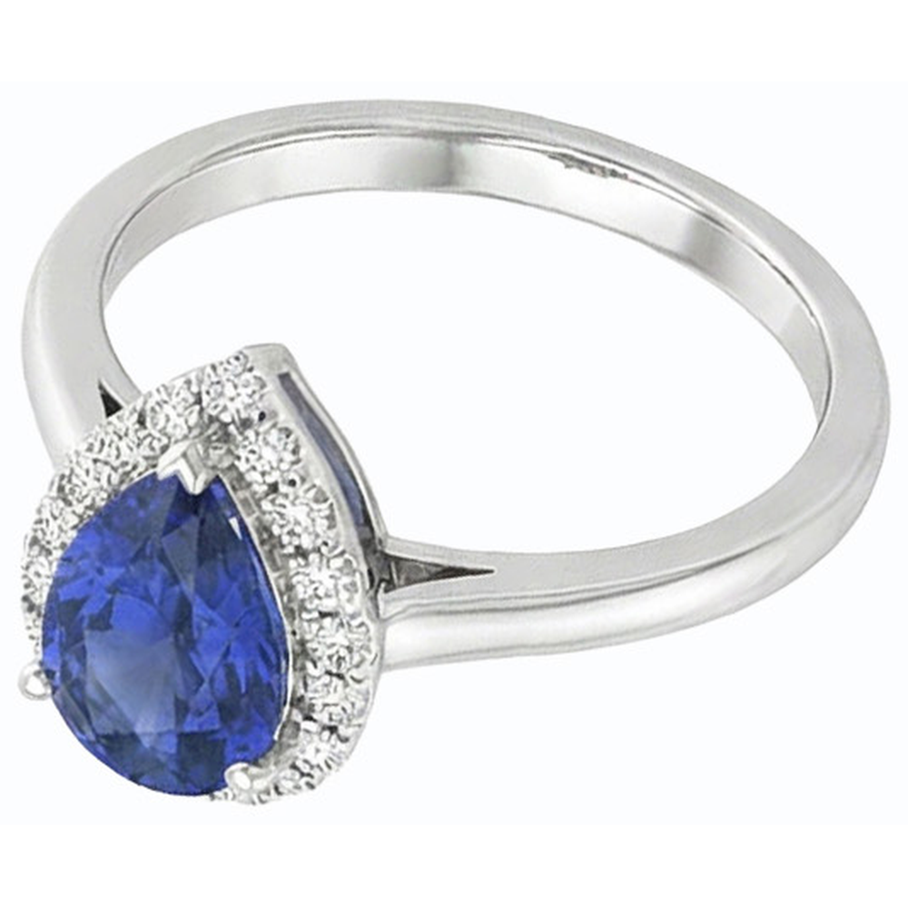 Halo Natural Earth Mined Diamond ( Not Lab Grown ) Gemstone Jewelry Pear Ceylon Sapphire Ring 2.50 Carats