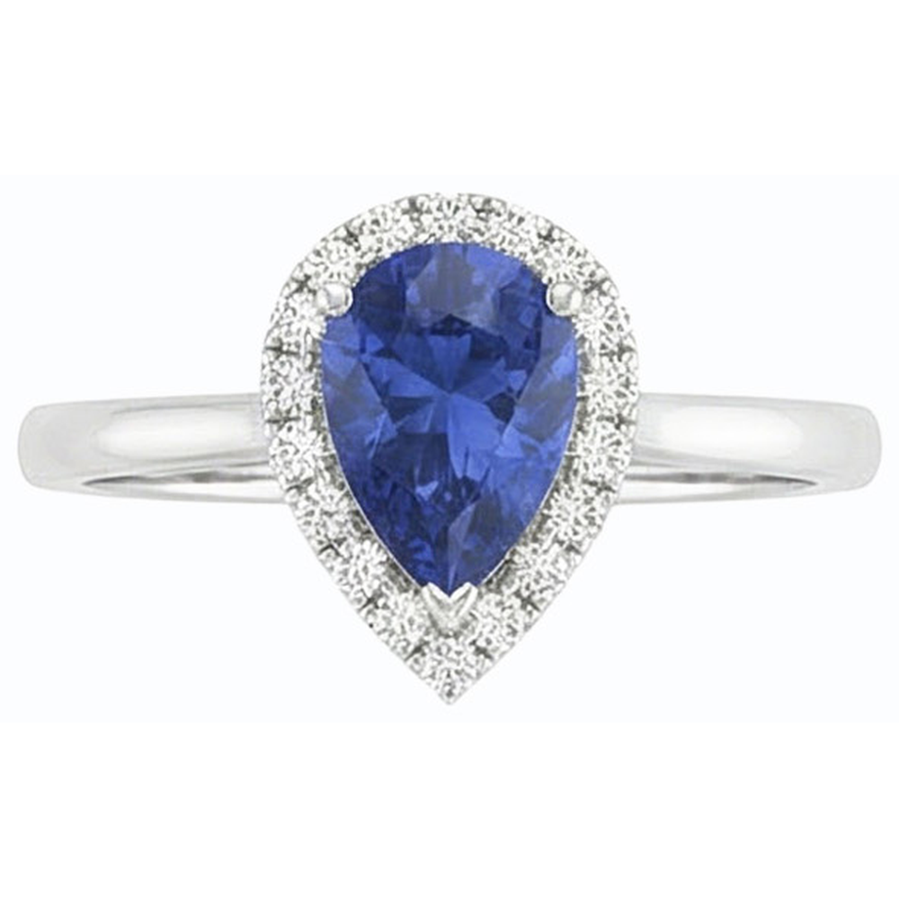 Halo Natural Earth Mined Diamond ( Not Lab Grown ) Gemstone Jewelry Pear Ceylon Sapphire Ring 2.50 Carats