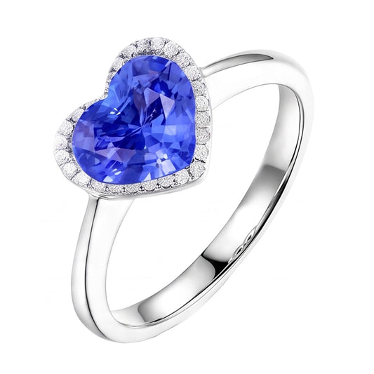 Halo Natural Earth Mined Diamond ( Not Lab Grown ) Heart Shaped Sri Lankan Sapphire Ring 3.50 Carats