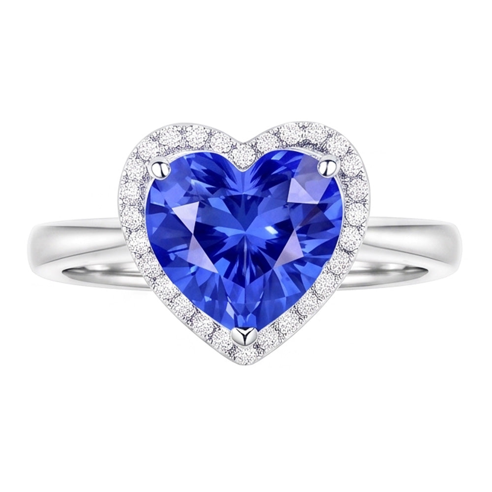 Halo Natural Earth Mined Diamond ( Not Lab Grown ) Heart Shaped Sri Lankan Sapphire Ring 3.50 Carats