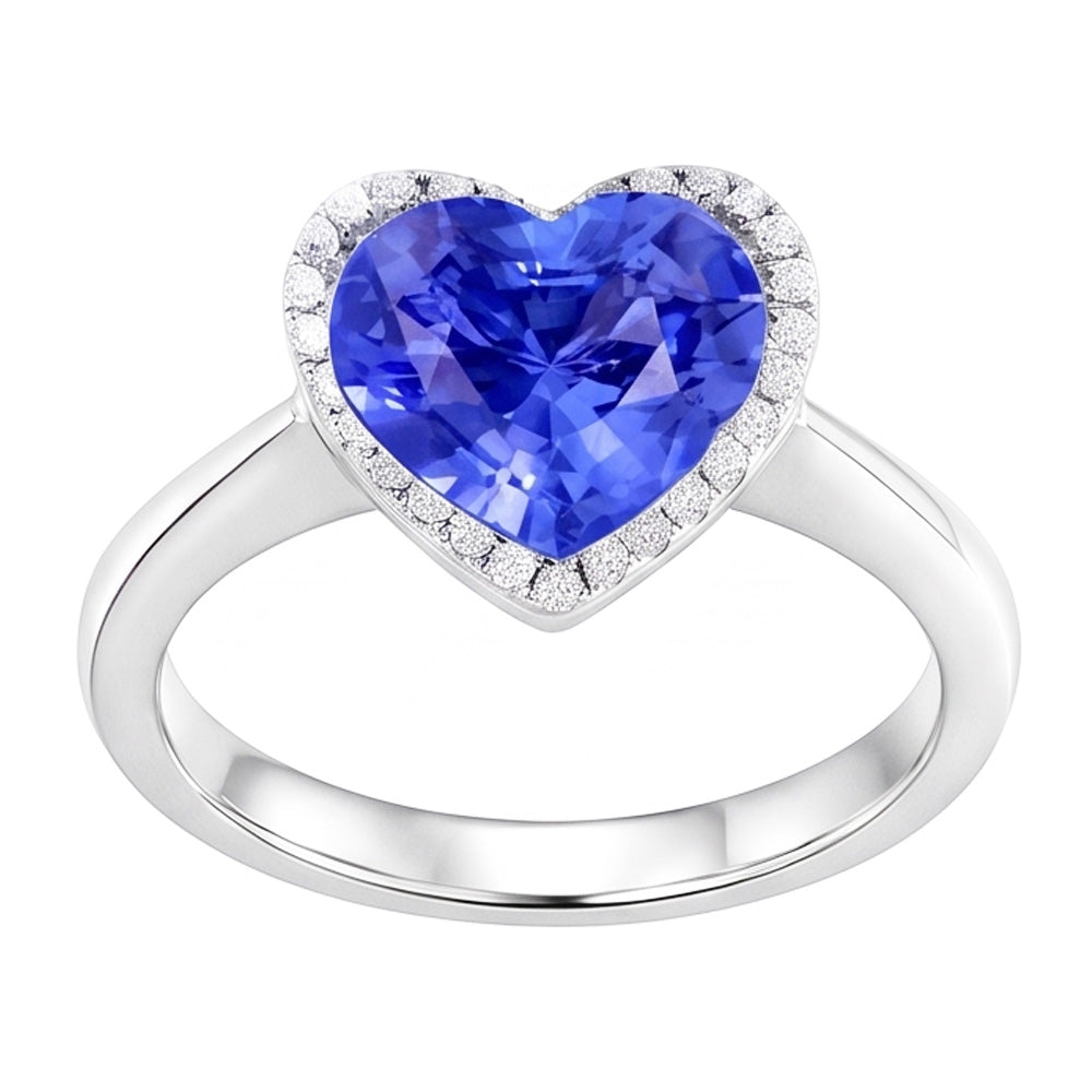 Halo Natural Earth Mined Diamond ( Not Lab Grown ) Heart Shaped Sri Lankan Sapphire Ring 3.50 Carats