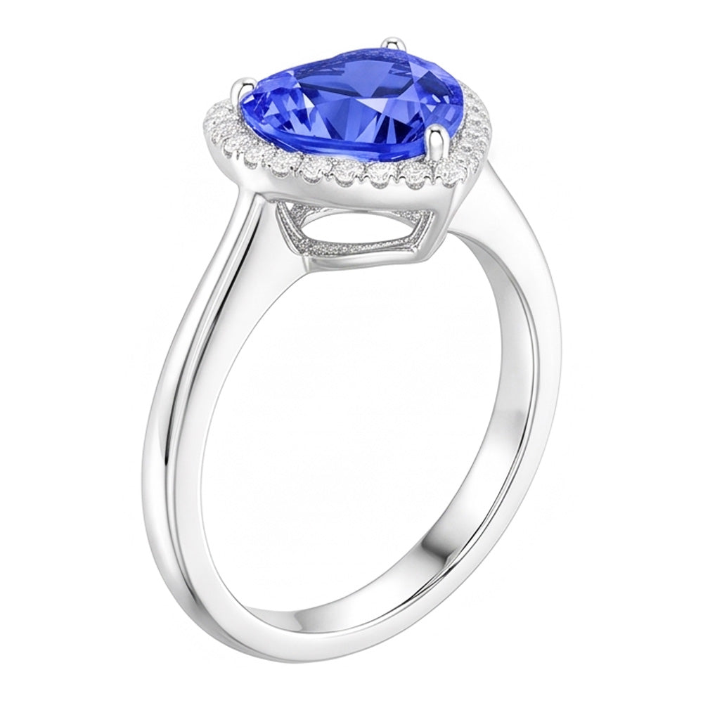 Halo Natural Earth Mined Diamond ( Not Lab Grown ) Heart Shaped Sri Lankan Sapphire Ring 3.50 Carats