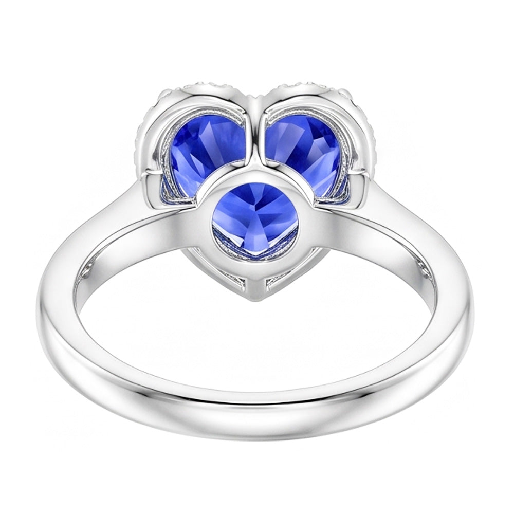 Halo Natural Earth Mined Diamond ( Not Lab Grown ) Heart Shaped Sri Lankan Sapphire Ring 3.50 Carats
