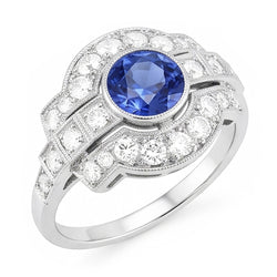 Halo Natural Earth Mined Diamond ( Not Lab Grown ) Ring Bezel Set Ceylon Sapphire 2.50 Carats Mil...