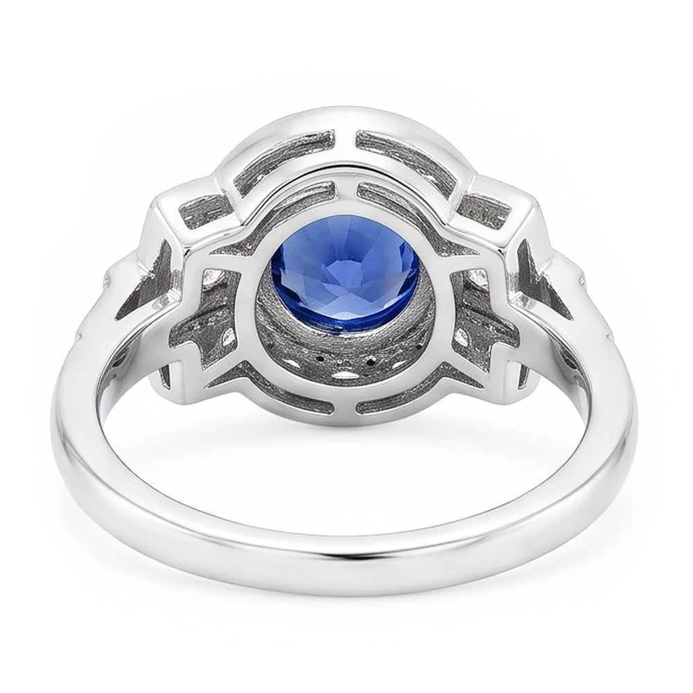 Halo Natural Earth Mined Diamond ( Not Lab Grown ) Ring Bezel Set Ceylon Sapphire 2.50 Carats Mil...