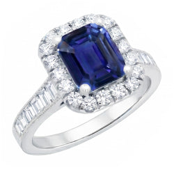 Halo Natural Earth Mined Diamond ( Not Lab Grown ) Ring Emerald Blue Sapphire Jewelry 3 Carats Channel Set