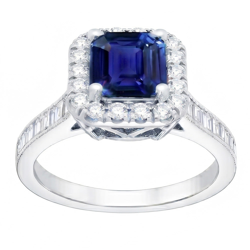 Halo Natural Earth Mined Diamond ( Not Lab Grown ) Ring Emerald Blue Sapphire Jewelry 3 Carats Channel Set