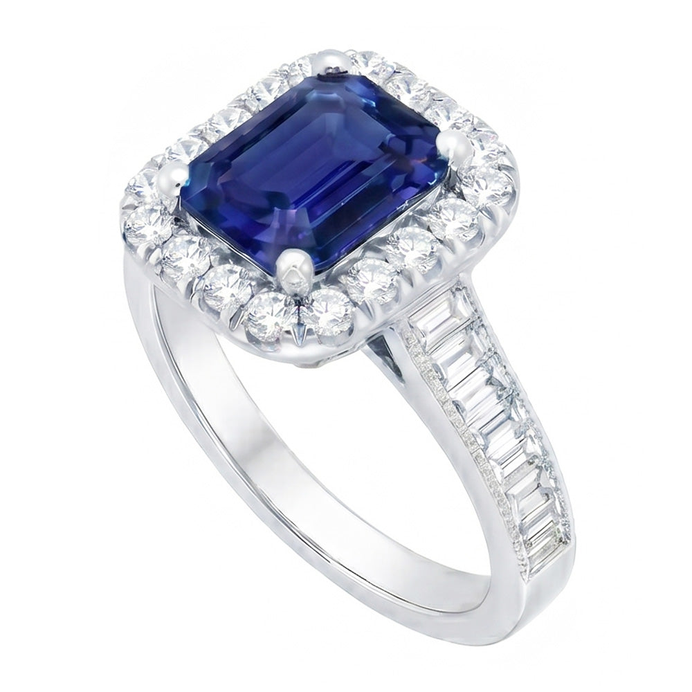 Halo Natural Earth Mined Diamond ( Not Lab Grown ) Ring Emerald Blue Sapphire Jewelry 3 Carats Channel Set