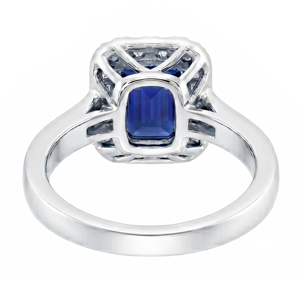 Halo Natural Earth Mined Diamond ( Not Lab Grown ) Ring Emerald Blue Sapphire Jewelry 3 Carats Channel Set