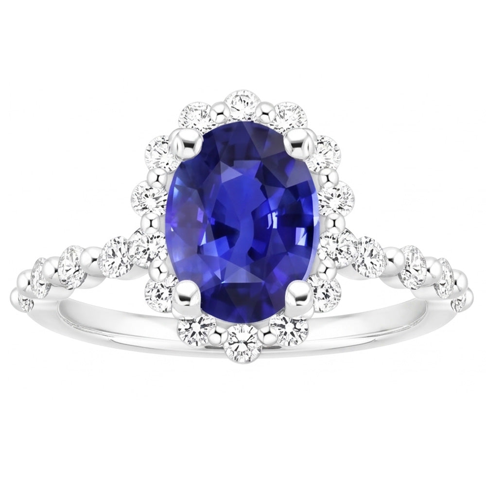 Halo Natural Earth Mined Diamond ( Not Lab Grown ) Ring Flower Style Sri Lankan Sapphire 4 Carats