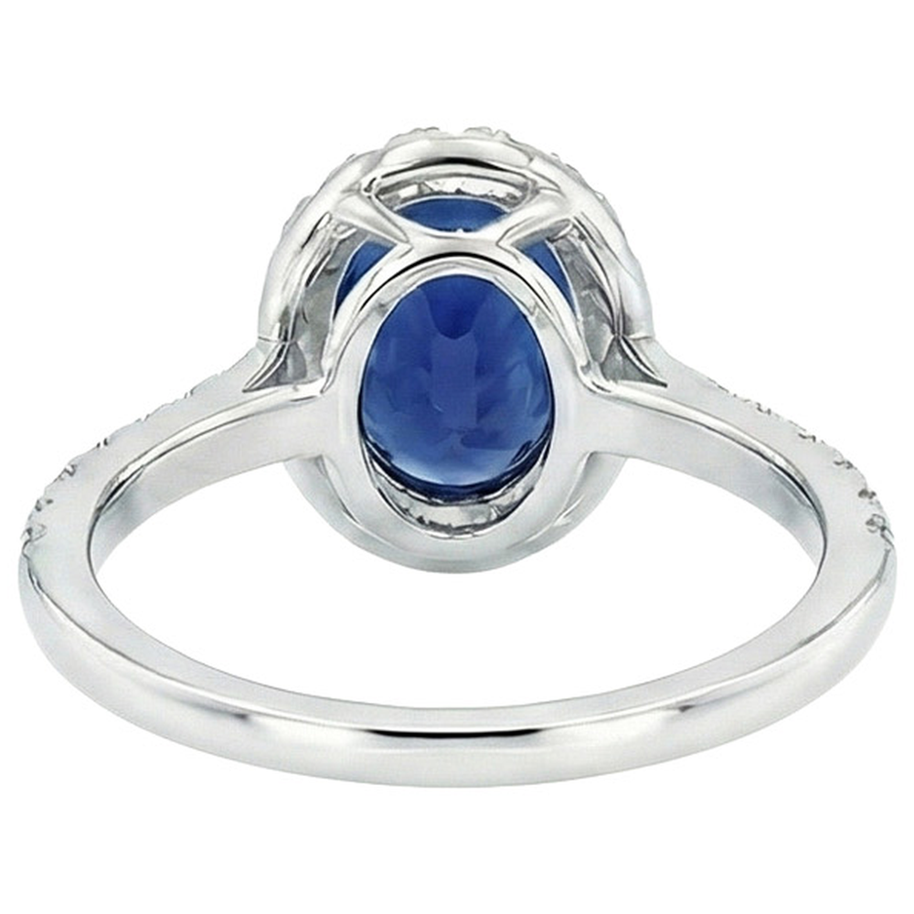 Halo Natural Earth Mined Diamond ( Not Lab Grown ) Ring Gold Oval Sri Lankan Sapphire With Accents 6 Carats