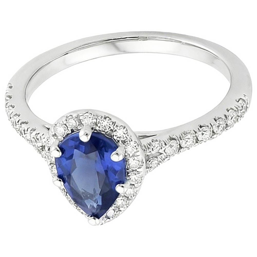 Halo Natural Earth Mined Diamond ( Not Lab Grown ) Ring Pear Cut Blue Sapphire Gemstone Jewelry 5.25 Carats